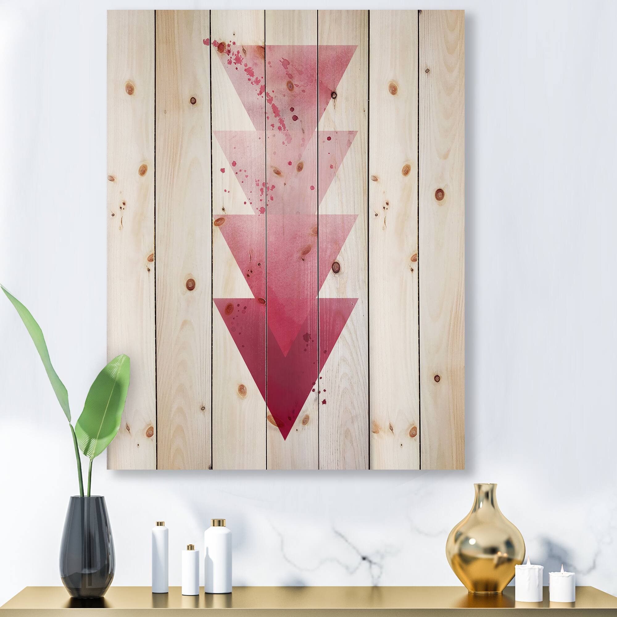 Designart - Red Triangles Abstract Geometric Art Composition